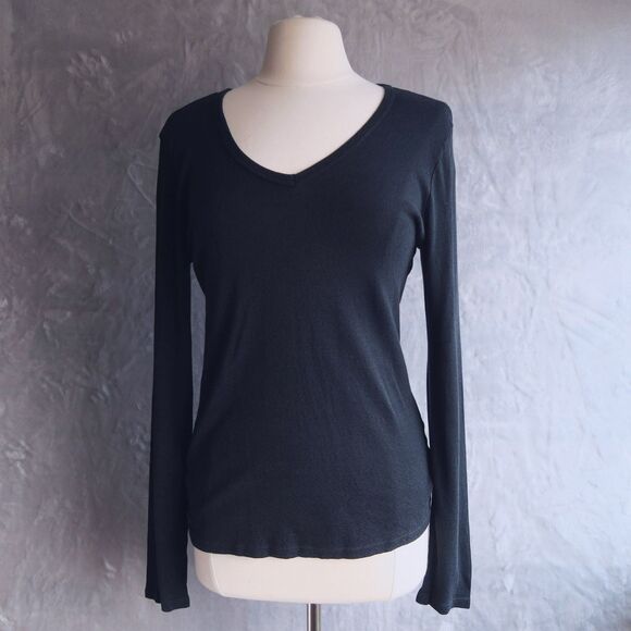 MICHAEL STARS Black V Neck Knit Shirt Size M/L Cotton Blend Fitted Grunge - Picture 1 of 10